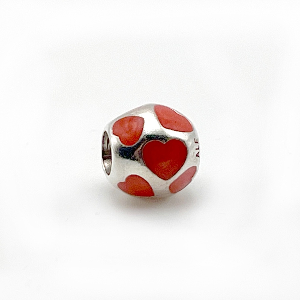 Love You Red Enamel Hearts Bead Charm  |  925 Sterling Silver  |  Vintage